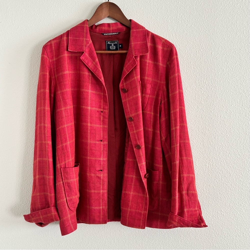 90’s Vintage Façonnable | Silk & Linen Windowpane Plaid Shacket | Size M